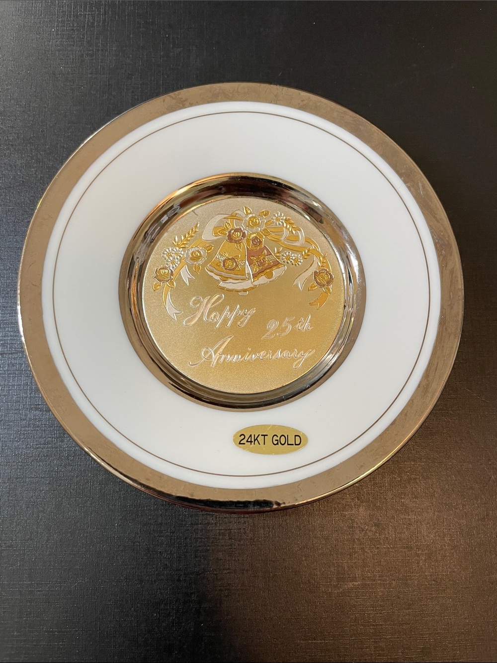 24KT Gold Rimmed Decorative 25th Anniversary Plate